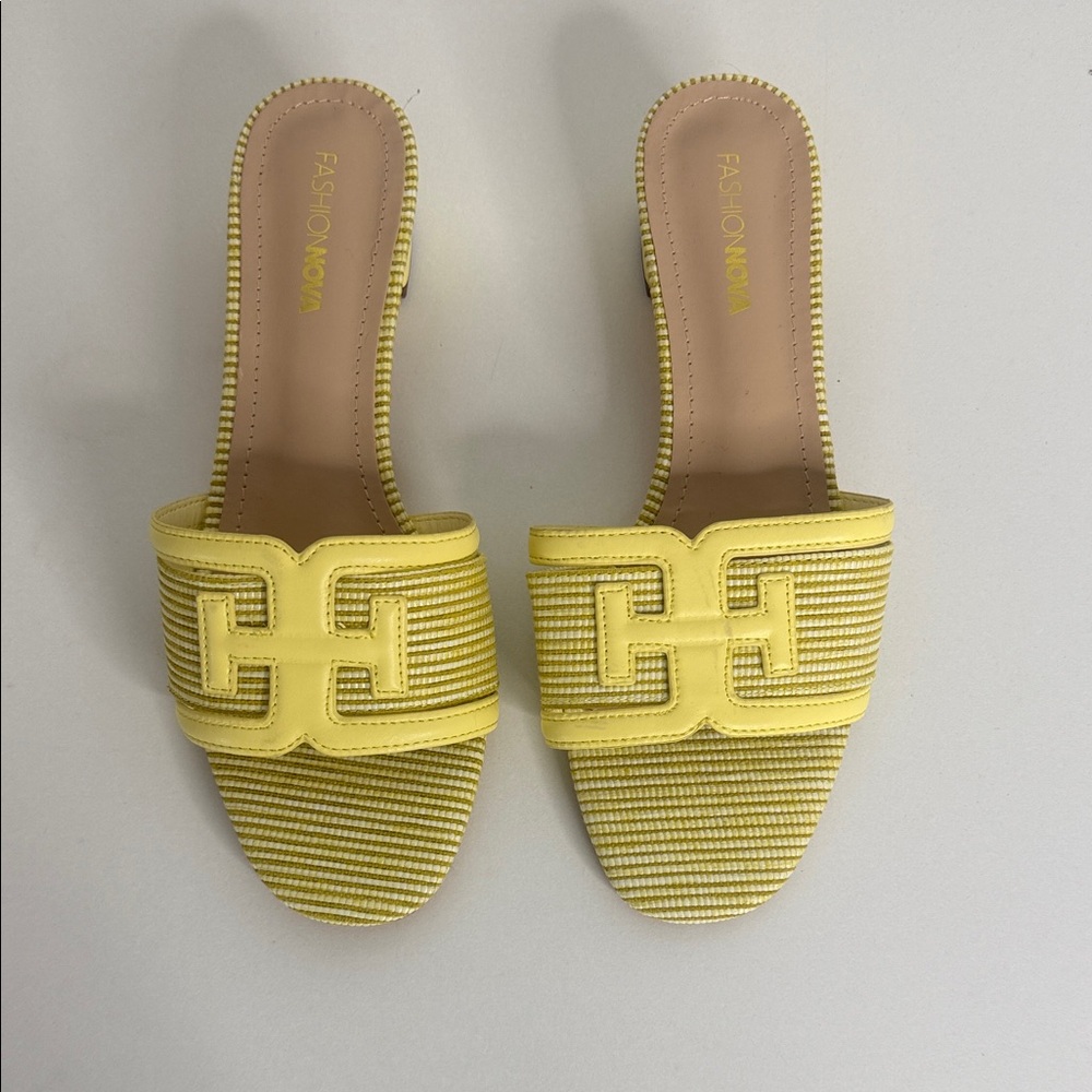 Fashion Nova Yellow Striped Slide Sandals